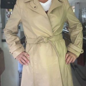 CENTIGRADE Vintage Leather Tan Belted Trench Coat Snap Notch Lapel-S never worn